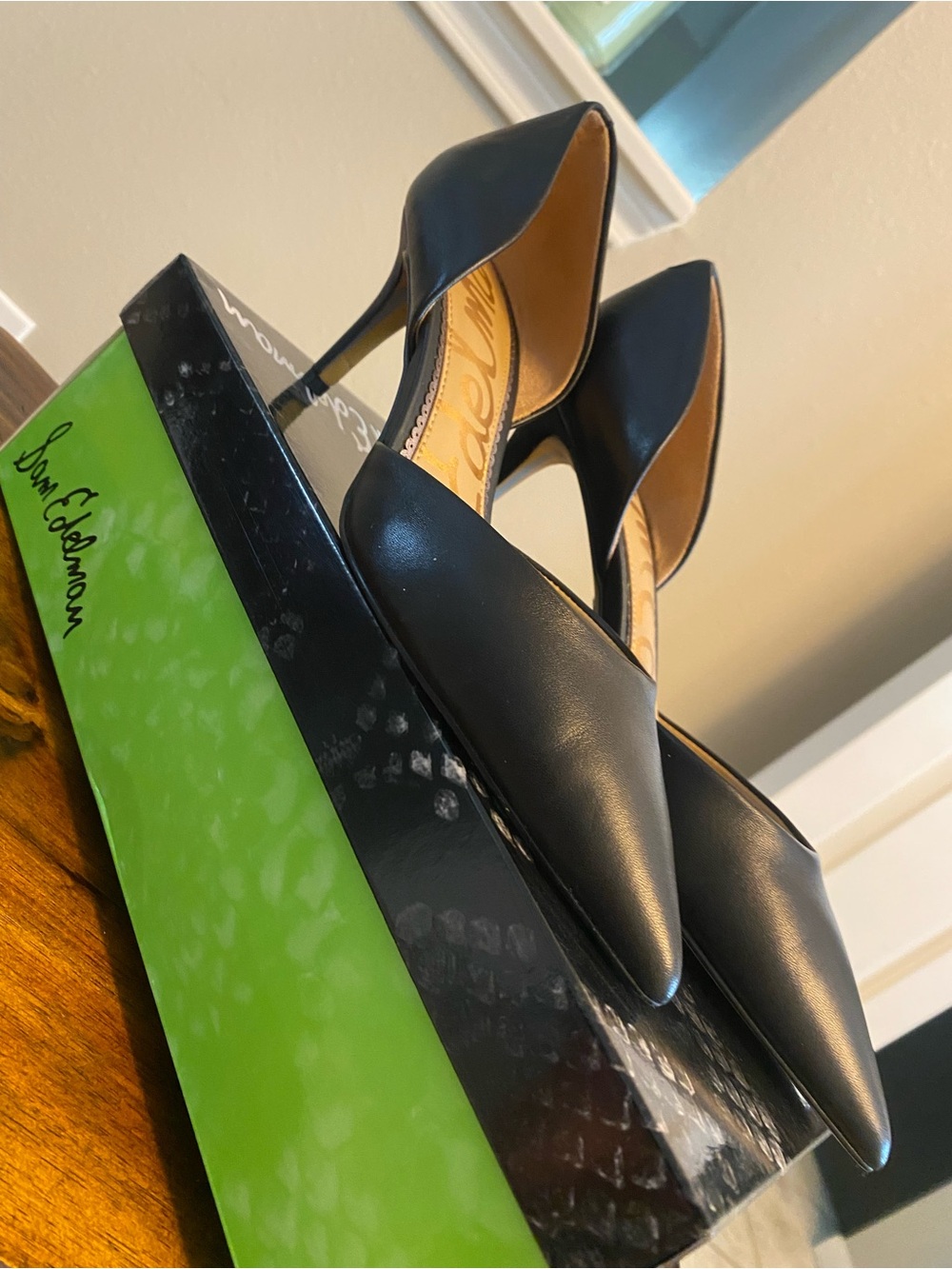 Sam Edelman Black Leather D'Orsay Pointed Toe Heels
